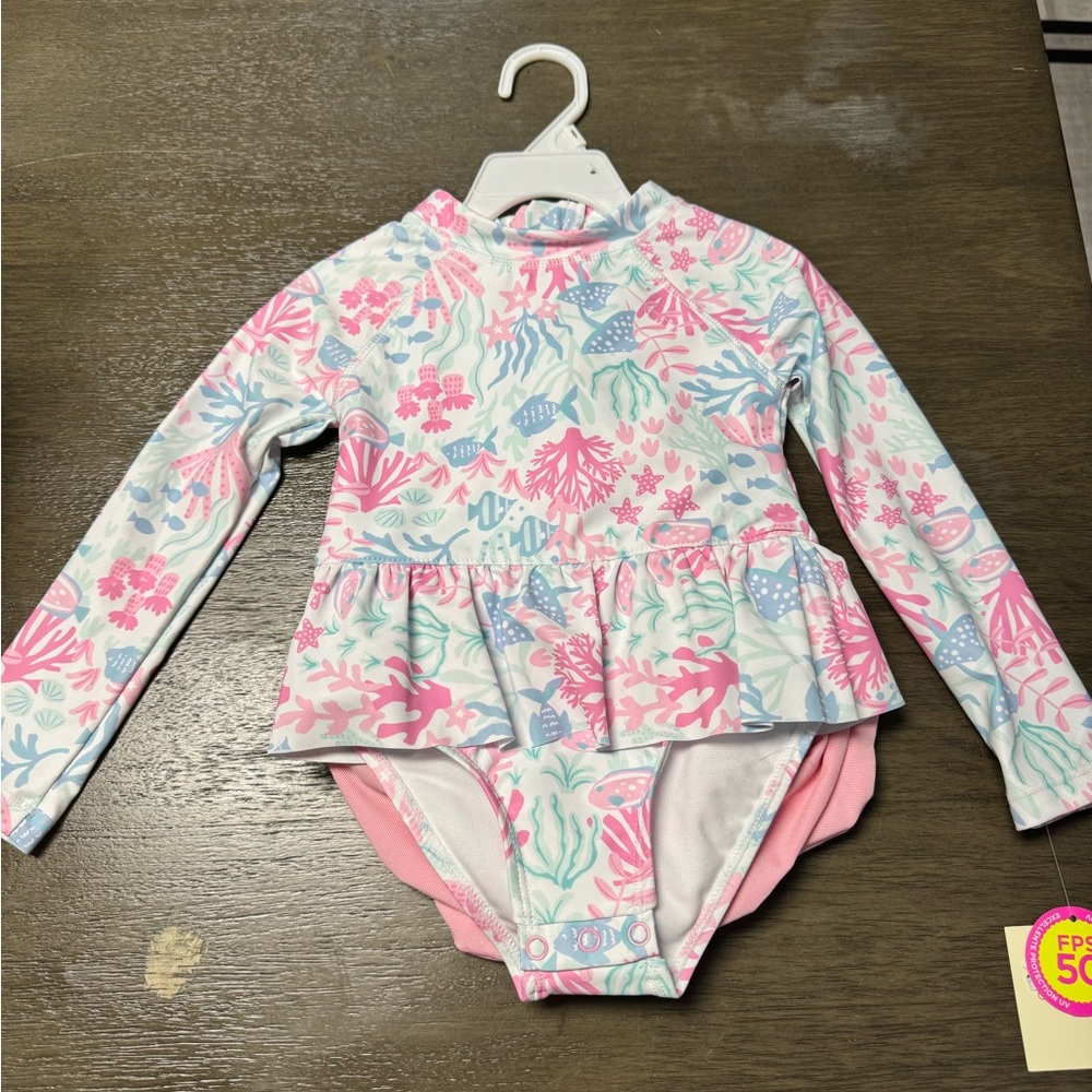 Kids Swim Long Sleeve Rash Guard Set - Pink and Blue